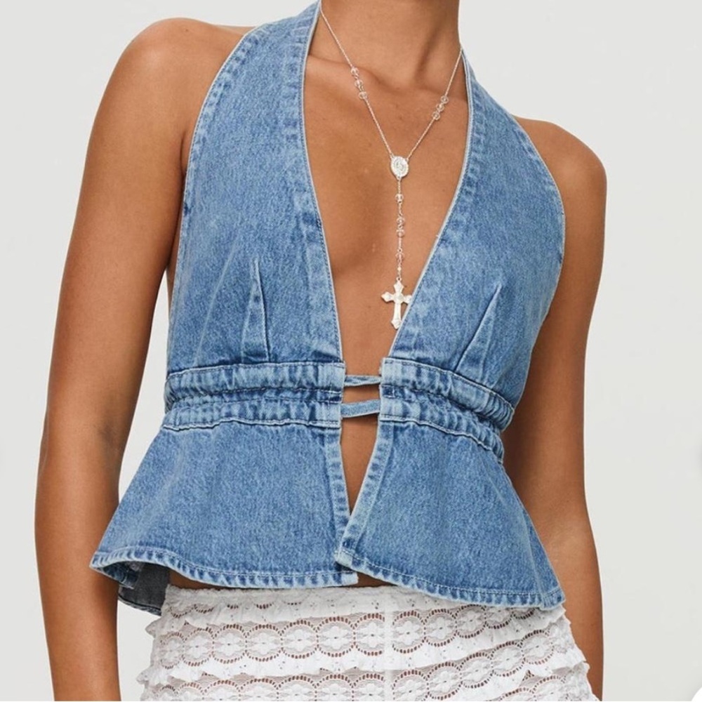 Princess Polly Sequoia Denim Halter Top in Blue Size 6 NWT - Picture 2 of 14